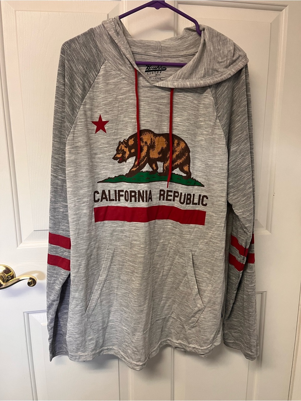 Brooklyn Cloth Gray Hoodie with Red Accents and California Republic Graphic